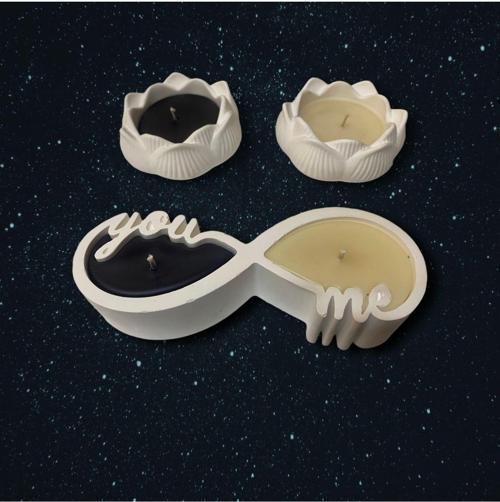 You&Me Siyah Beyaz Lotus Gül Mumluk Beton Soya Wax Dekoratif Hediyelik