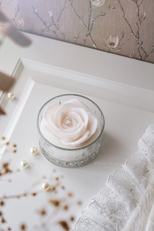 Kristal Cam İçinde Kokulu Dekoratif Soya Wax Vegan Mum