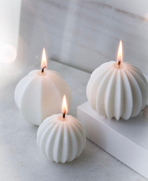 3'Lü Soya Wax Kokulu Geometrik Küre Mum Seti