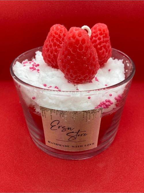 El Yapımı Candles Strawberry Cupcake Çilekli Mum Aromaterapi Kokulu Cam