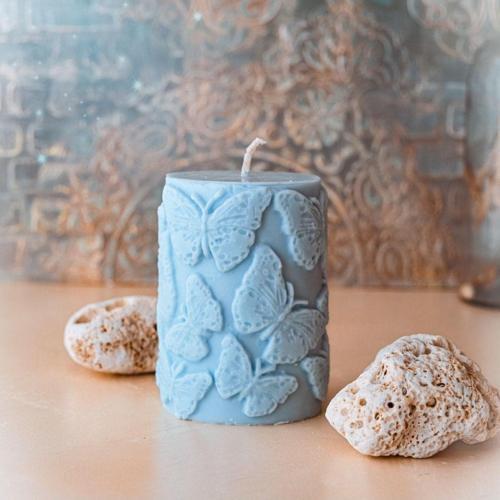Kelebek Motifli Mavi Renk Kokulu Baton Soya Wax Mum