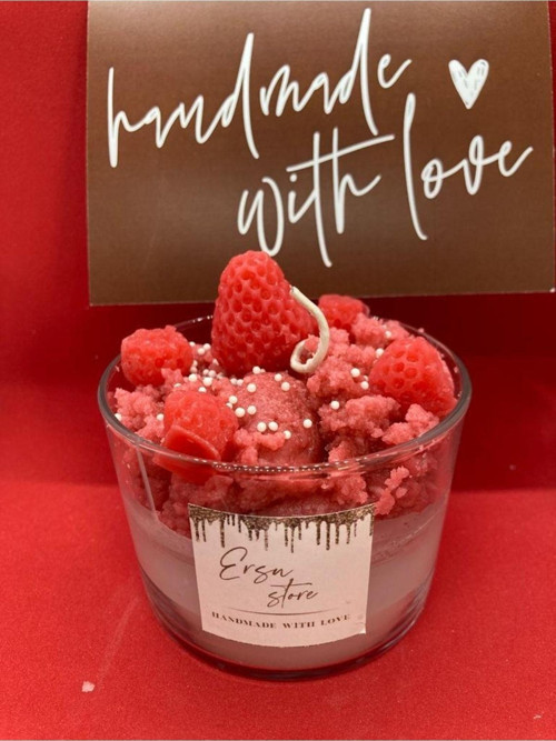 El Yapımı Candles Strawberry Cupcake Çilekli Mum Aromaterapi Kokulu Cam