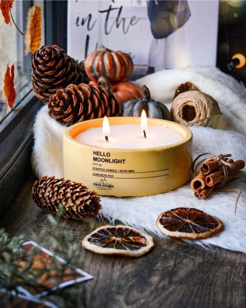 Büyük Boy Beton Soya Wax Amber Ve Lavanta Kokulu Dekoratif Mum