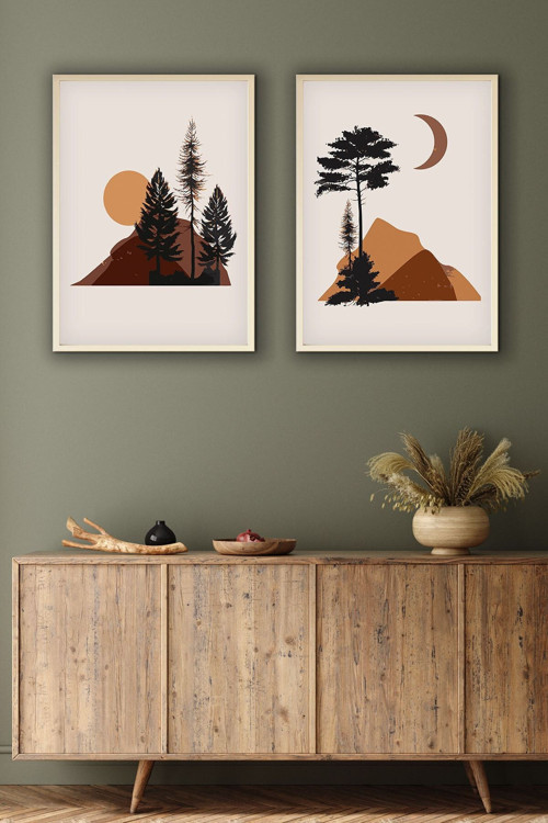 Ahşap Çerçeveli 2'Li Minimalist Tablo
