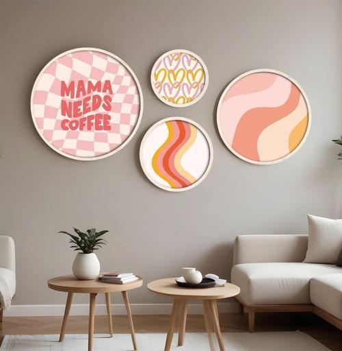 Ahşap Çerçeveli Modern 4'Lü Yuvarlak Tablo Seti Huhu296