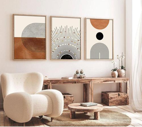 Ahşap Çerçeveli Minimalist 3’Lü Tablo Huhu198