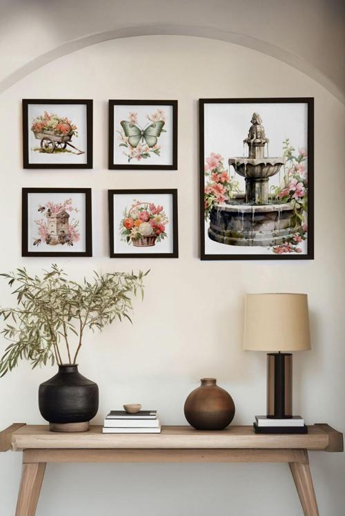 Ahşap Siyah Çerçeveli 5 Parça Set Tablo Huhu464