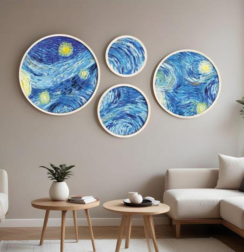 Ahşap Çerçeveli Modern 4'Lü Yuvarlak Tablo Seti Huhu291
