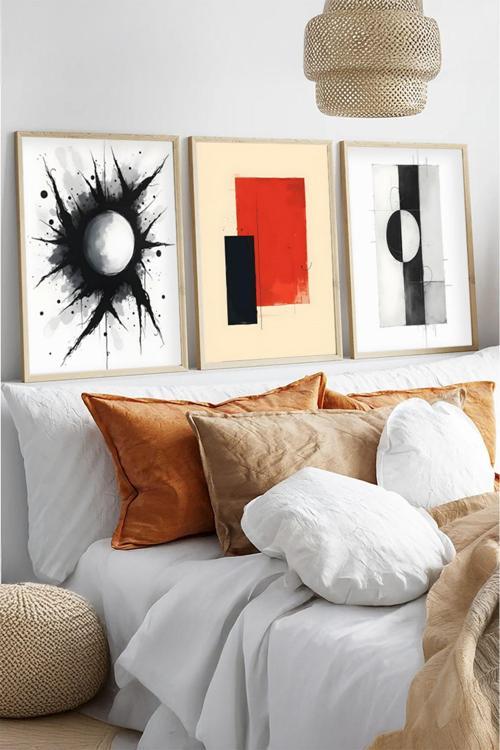 Ahşap Çerçeveli 3 Parça Set Tablo Huhu424