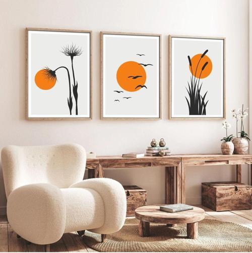 Ahşap Çerçeveli Boho 3’Lü Tablo Huhu228