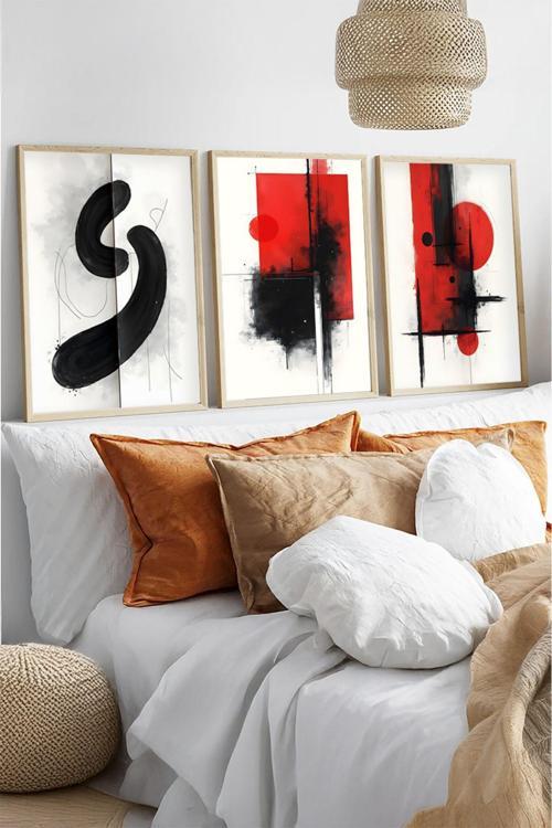 Ahşap Çerçeveli 3 Parça Set Tablo Huhu444