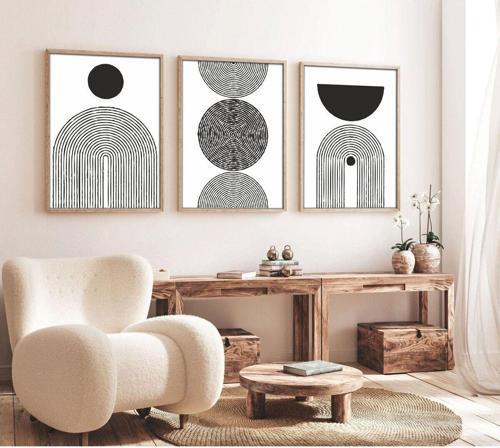 Ahşap Çerçeveli Minimalist 3’Lü Tablo Huhu163
