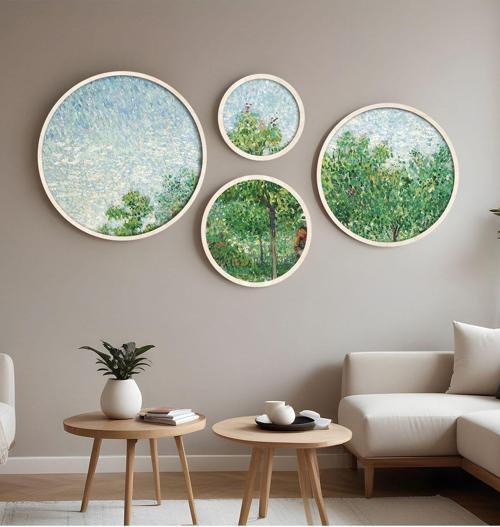 Ahşap Çerçeveli Modern 4'Lü Yuvarlak Tablo Seti Huhu294