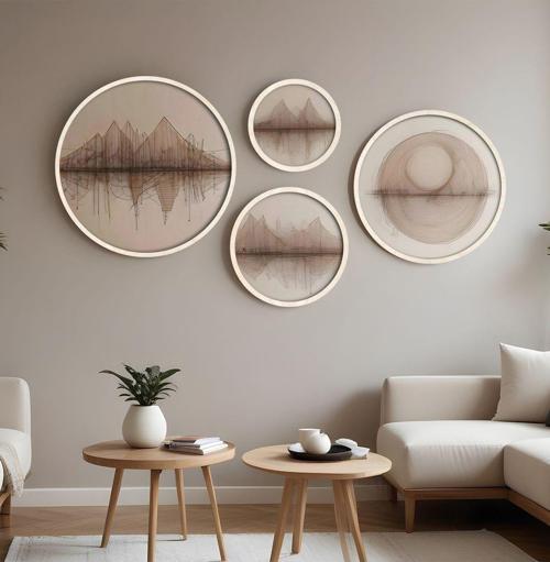 Ahşap Çerçeveli Modern 4'Lü Yuvarlak Tablo Seti Huhu299