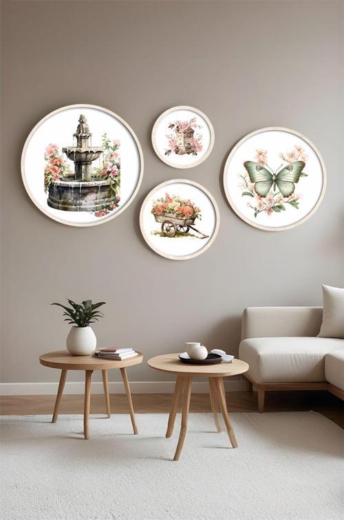 Ahşap Çerçeveli Modern 4'Lü Yuvarlak Tablo Seti Huhu415