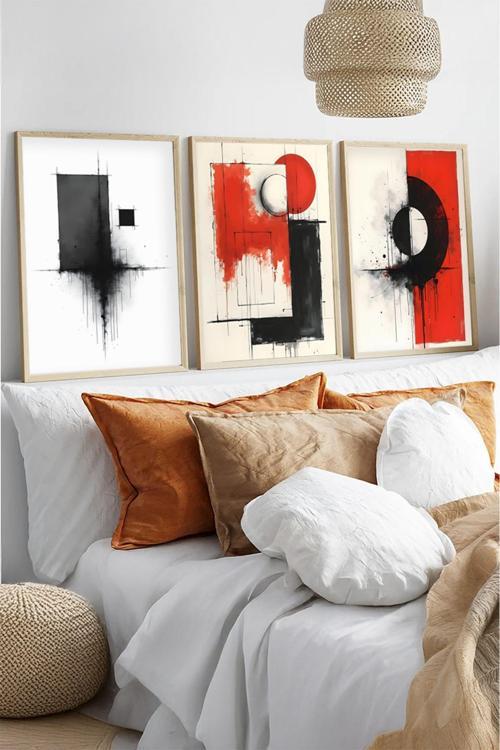 Ahşap Çerçeveli 3 Parça Set Tablo Huhu441