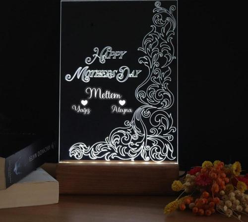 Happy Mother's Day Işıklı Pleksi Kişiye Özel Gece Lambası Anneler Günü Hediyesi