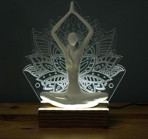 Işıklı Kişiselleştirilebilir Pleksi Lotus Çiçeği Yoga Yapan Kadın Biblo Gece Lambası Dekoratif Obje