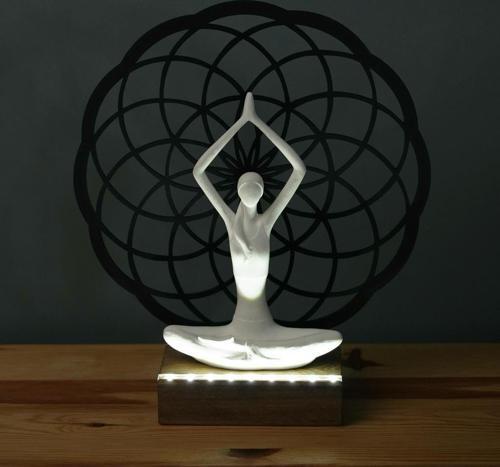 Işıklı Kişiselleştirilebilir Torus Yoga Yapan Kadın Biblo Gece Lambası Dekoratif Obje Siyah