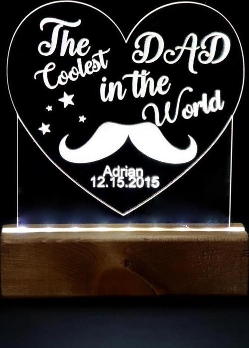 Kalpli The DAD Coolest İn The World Led Işıklı Pleksi Kişiye Özel Gece Lambası  Babalar Günü Hediyesi