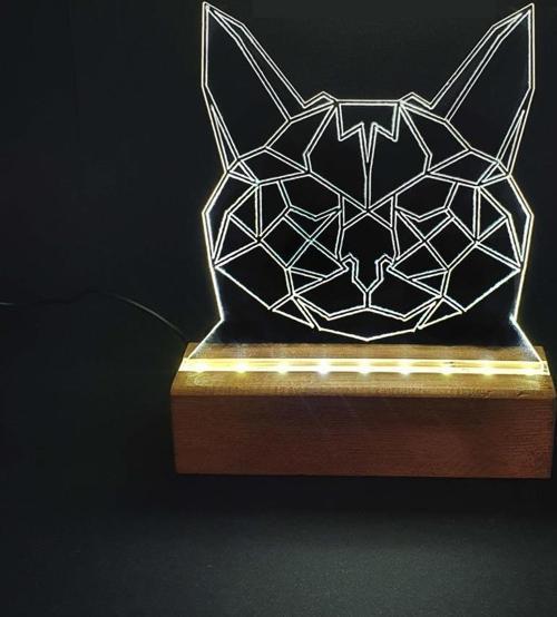Kedi Led Işıklı Pleksi Gece Lambası