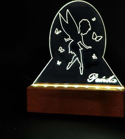 Kelebekli Peri Led Işıklı Pleksi Kişiye Özel Gece Lambası