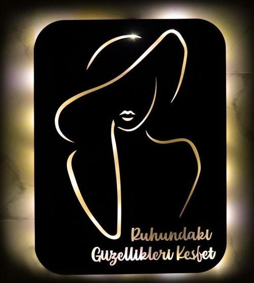 Işıklı Kişiselleştirilebilir Kadın Temalı Tablo Fragile Dekoratif Gece Lambası 60 cm