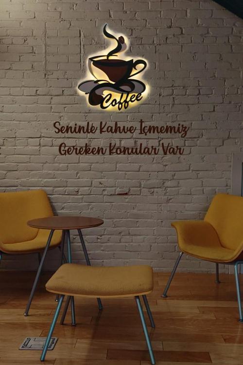 Işıklı 2 Katmanlı Kişiye Özel Kahve Fincanı Figürlü Tablo Mutfak ve Cafe Duvar Dekorasyonu
