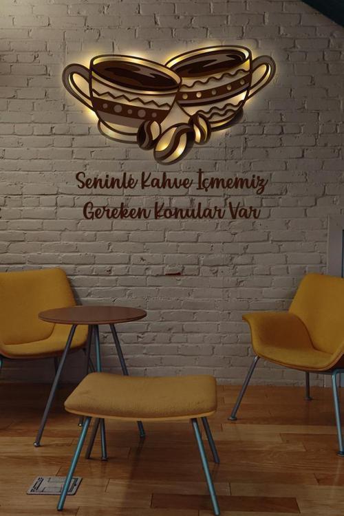 Işıklı 3 Katmanlı Kişiye Özel Kahve Fincanı Figürlü Tablo Mutfak ve Cafe Duvar Dekorasyonu
