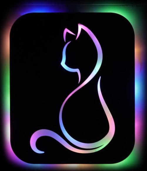 Işıklı Kişiselleştirilebilir Kedi Temalı Tablo Gayne Dekoratif Gece Lambası 40 cm