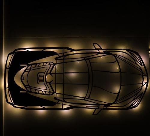 Işıklı Araba Temalı Tablo Lamborghini Üst Görünüm Dekoratif Gece Lambası 100 cm
