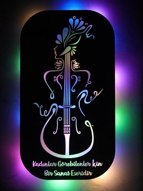 Işıklı Kişiselleştirilebilir Müzik Temalı Tablo Kadın Figürlü  Dekoratif Gece Lambası 80 cm