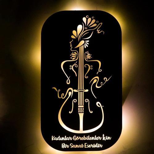 Işıklı Kişiselleştirilebilir Müzik Temalı Tablo Kadın Figürlü Dekoratif Gece Lambası 60 cm