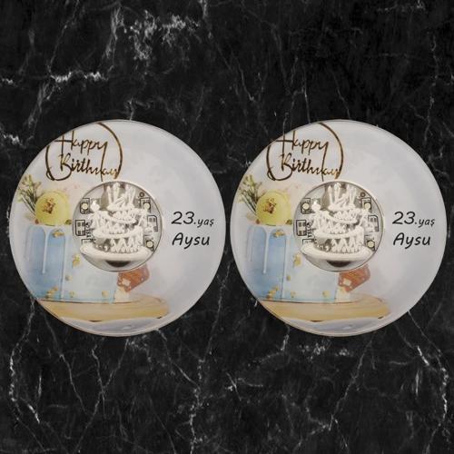 Işıklı Kişiselleştirilebilir Pasta Doğum Günü Temalı Bardak Altlığı 2 li