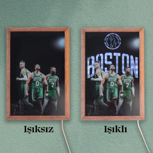Işıklı Pleksi Basketbol Temalı Sürpriz Tablo Boston Celtics Dekoratif Ayaklı Biblo