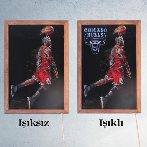Işıklı Pleksi Basketbol Temalı Sürpriz Tablo Chicago Bulls Dekoratif Ayaklı Biblo