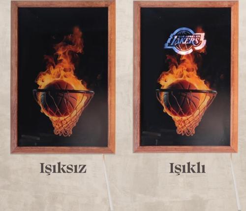 Işıklı Pleksi Basketbol Temalı Sürpriz Tablo Los Angeles Lakers Dekoratif Ayaklı Biblo