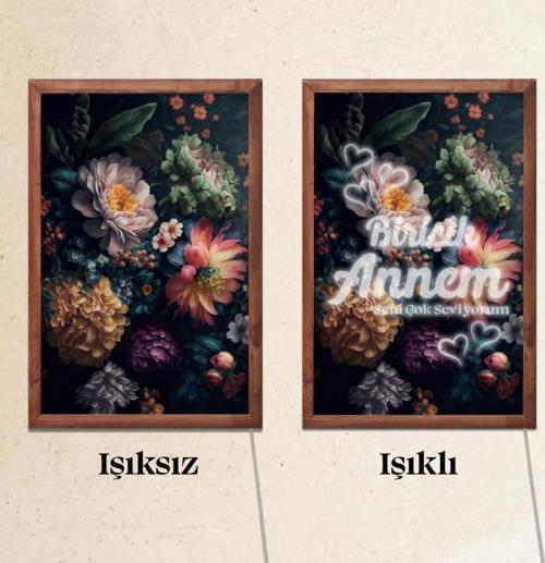 Işıklı Pleksi Çiçek Temalı Sürpriz Tablo Dekoratif Ayaklı Biblo Anneler Günü Hediyesi