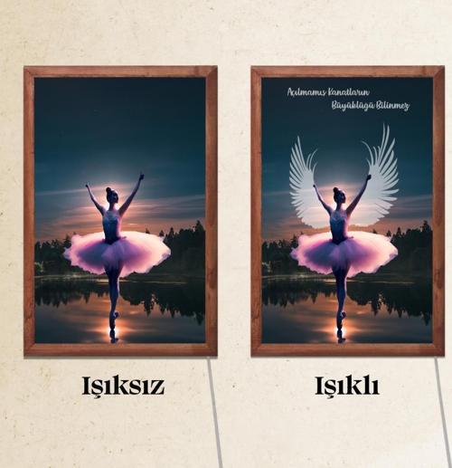 Işıklı Pleksi Dans Temalı Sürpriz Tablo Melek Kanatlı Balerin Dekoratif Ayaklı Biblo