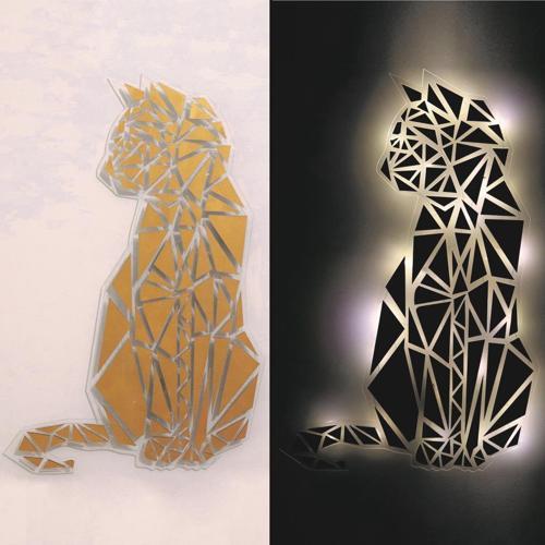 Işıklı Geometrik Kedi Duvar Dekorlu Gece Lambası 60 cm