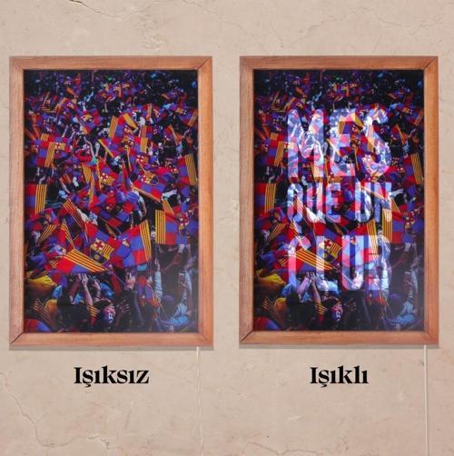 Işıklı Pleksi Futbol Temalı Sürpriz Tablo FC Barcelona Dekoratif Ayaklı Biblo