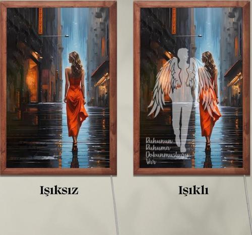 Işıklı Pleksi Kadın Temalı Sürpriz Tablo Kırmızı Elbiseli Kadın Dekoratif Ayaklı Biblo