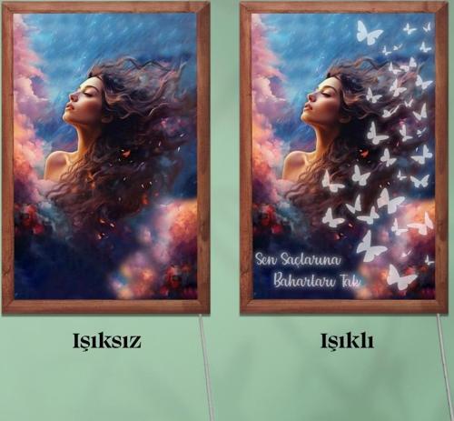 Işıklı Pleksi Kadın Temalı Sürpriz Tablo Soyut Kelebekli Kadın Figürlü Dekoratif Ayaklı Biblo Anneler Günü Hediy