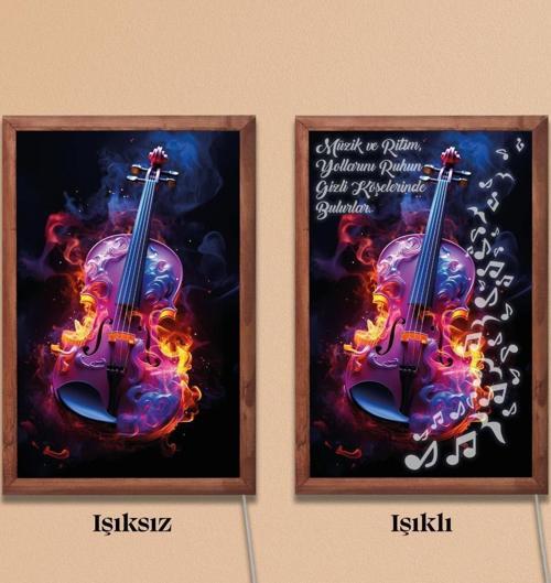 Işıklı Pleksi Müzik Temalı Sürpriz Tablo Nota Keman Dekoratif Ayaklı Biblo