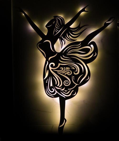 Işıklı Kadın ve Dans Temalı Tablo Alina Balerin Dekoratif Tablo Gece Lambası 80 cm