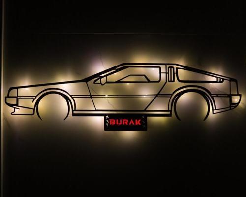 Işıklı Kişiselleştirilebilir Araba Temalı Tablo Delorean Dekoratif Gece Lambası 100 cm