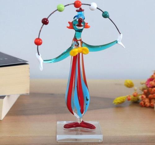 El Yapımı Murano Cam Sirk Temalı Top Çeviren Palyaço Biblo