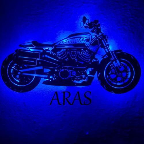 Kişiye Özel Işıklı Motor Harley Davidson Led Işıklı Tablo Ahşap Duvar Dekorasyonu