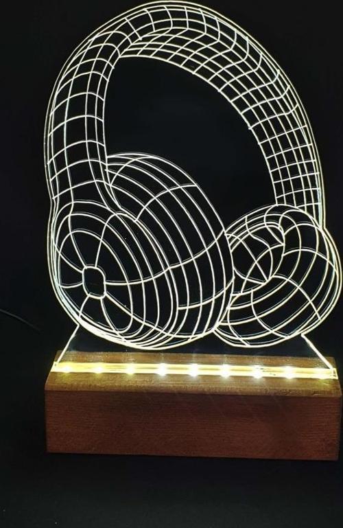 3d Kulaklık Led Işıklı Pleksi Kişiye Özel Gece Lambası