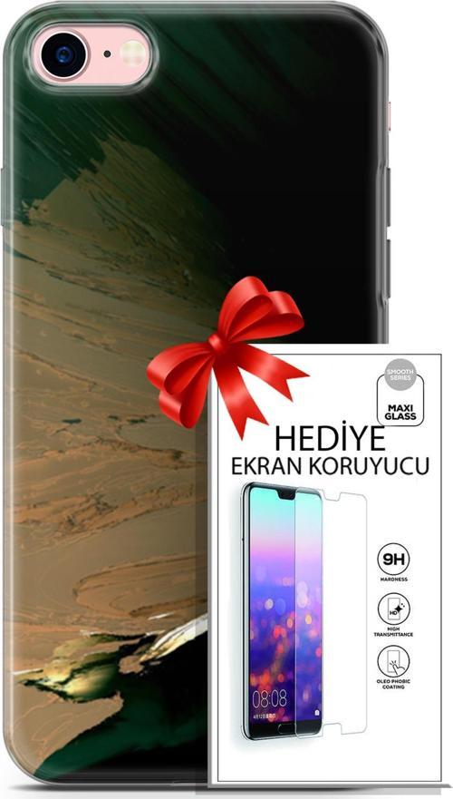 Apple İphone 7 - 8 Kılıf Orijinal Seri Nature 02 Yeşil Sarı Kapak Ve Ekran Koruyucu
